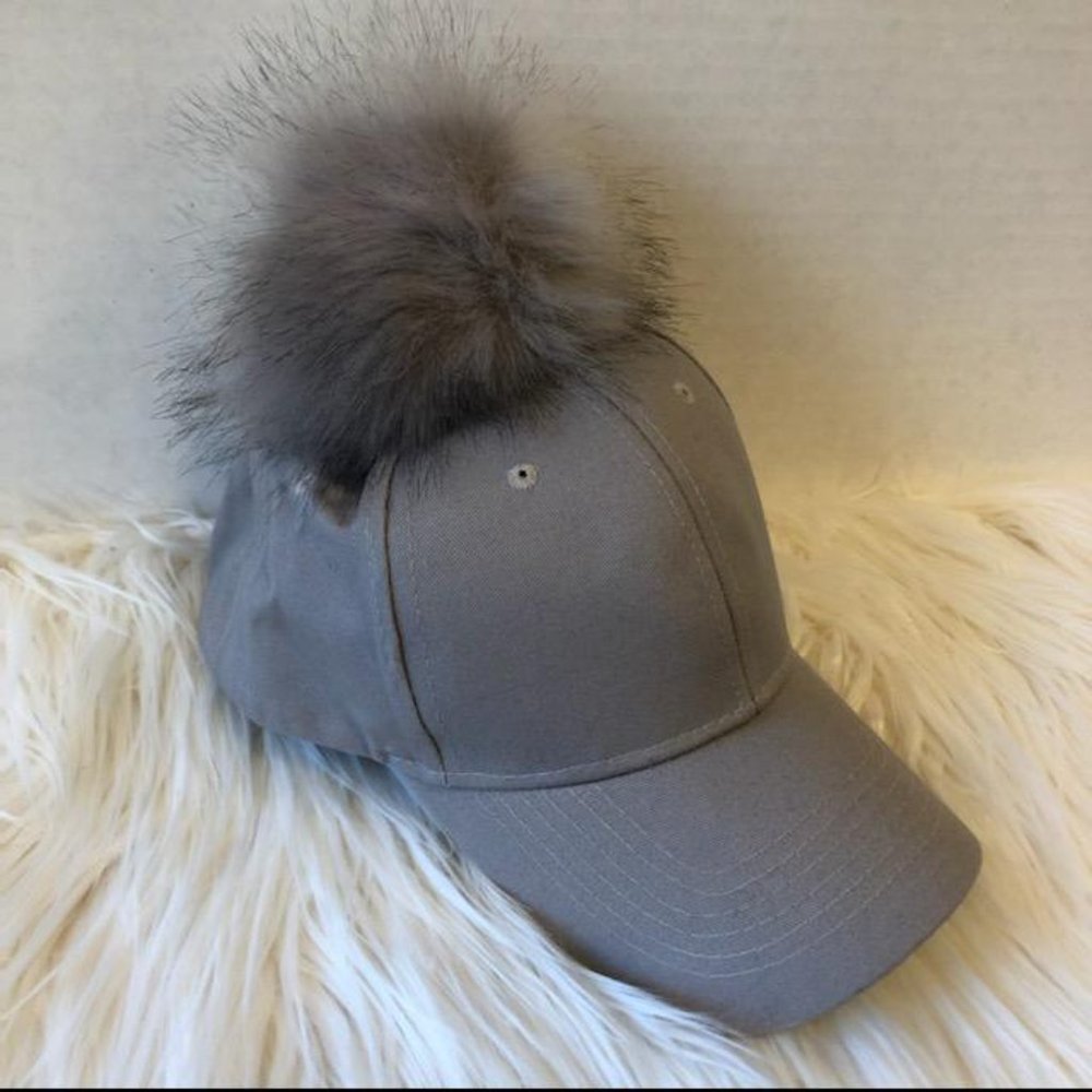 Gray w/ Pom Pom Adjustable Cap